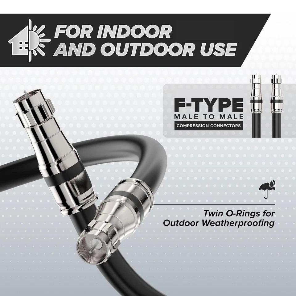 RG-11 Coax Cable - F Type Compression Connector |Black| 75 FT Coaxial - Image 4 of 4