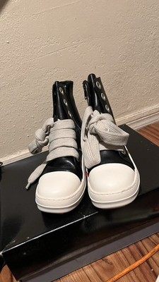 Rick Owens DRKSHDW Ramones Black White Men's High Top Sneakers Lace Up Zipper