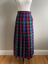 Vintage Prophecy Wool Plaid Pleated Midi Skirt 7/8 Made in USA Academic