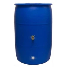 Good Ideas Big Blue 55 Gallon Recycled Plastic Rain Barrel Water Collector Drum