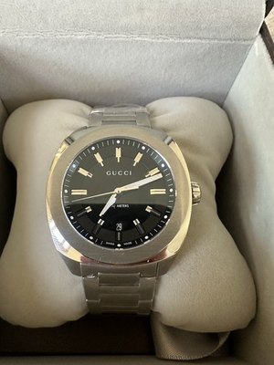 #ad #ad Gucci Men#x27;s Stainless Steel Wristwatch Black Dial Swiss Made 100M with Box 40mm $900.00