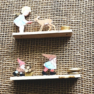 2 Vintage Wood Christmas Mini Candle Stands Elves 3.5'' Cherub Deer 3.25''