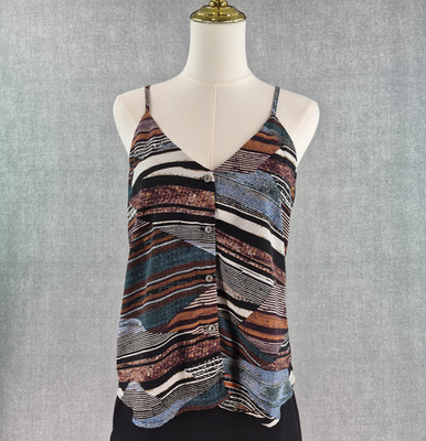 Womens Boho Cami Top XS Abstract Artsy Strappy Tank Elevated Layering Casual USA