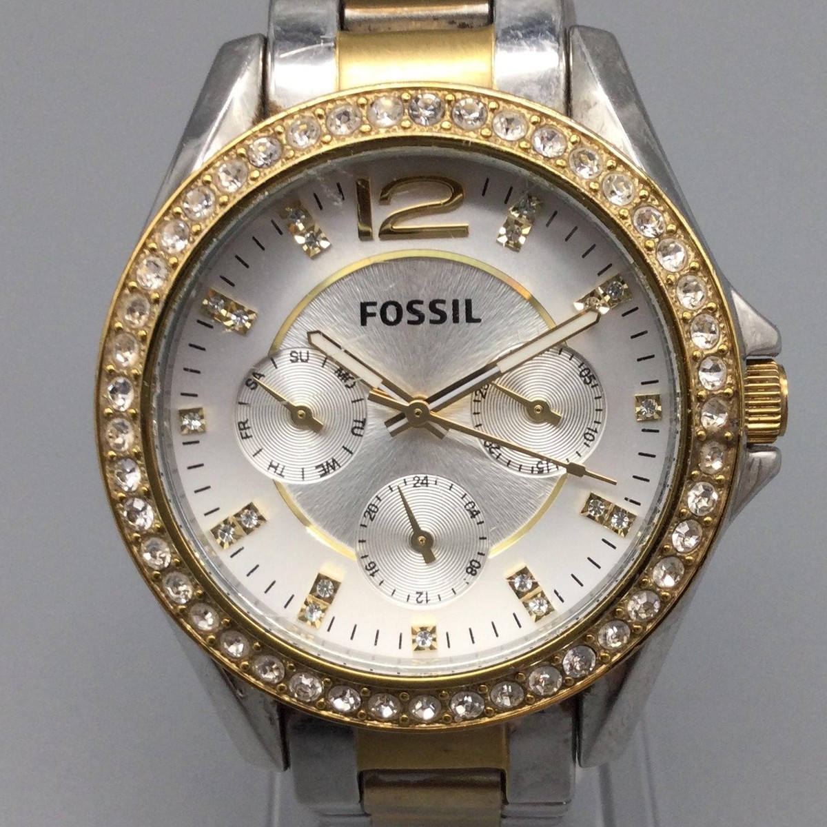 Fossil Riley Womens Watch 38mm Two Tone Crystal Bezel ES3204 