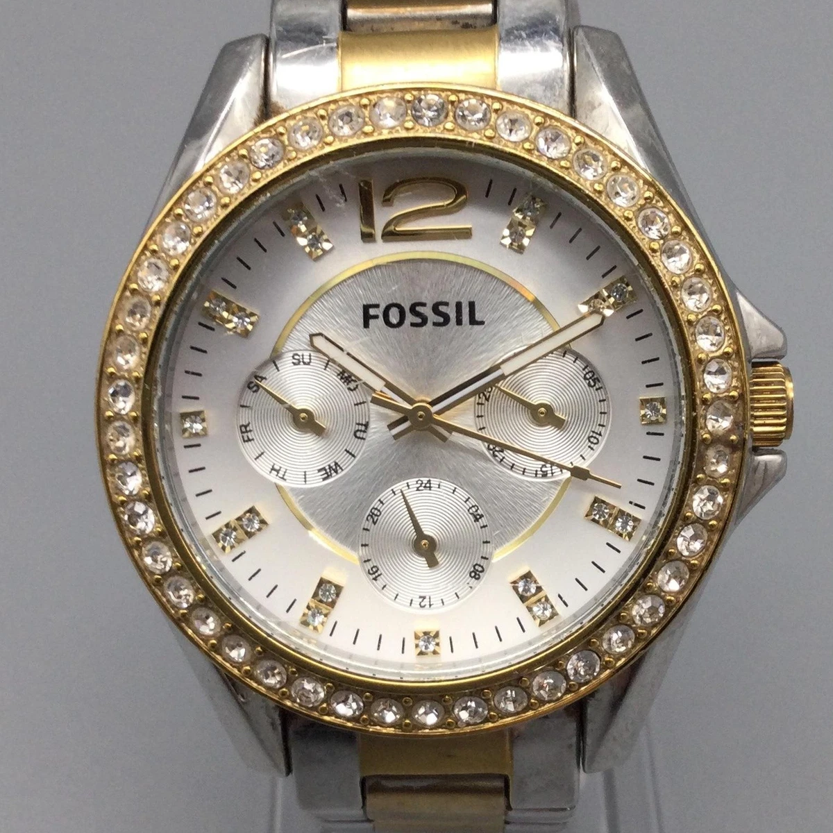 Fossil Riley ladies gold tone dress watch NEW BATTERY Fossil Riley Watch Ladies Womens ES 3466 Rose Gold and  main image 3