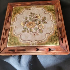 Vintage Santerno Imola Italian Art Floral Framed Ceramic Square Tile Trivet