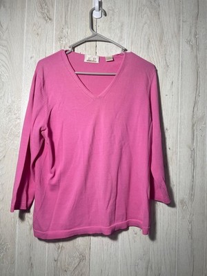 E P Pro Women's Large Pink Sweater Long Sleeve Round Neck 60% Cotton 40% Rayon -