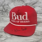 Vtg BUD King Of Beers Budweiser Strapback Rope Trucker Hat Bill Elliott Signed