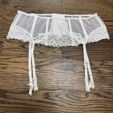 Victoria  s Secret White Sheer Mesh W/ Lace Garter Belt, Floral, Size M/L