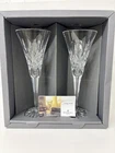 Waterford Lismore Toasting Flute Crystal Champagne Glasses Pair-Vintage 20 Yrs