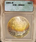 1881 S Morgan Silver Dollar - BU Old ICG Holder MS 64, Rainbow tone obv, 5213