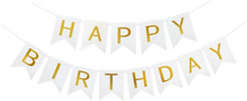 Happy Birthday Banner with Shiny Gold Letters, Swallowtail Design Hanging Signs