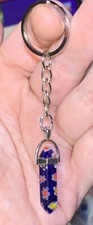Blue Flower Crystal Pendant On A Silver Split Keyring Keychain