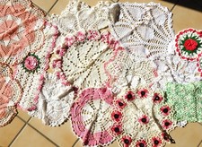  2 Lot Vintage Antique Crocheted Needlework Doilies Color  White CLEAN LOVELY