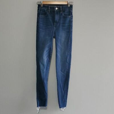 American Eagle Denim Jeans Womens Size 0 Blue Super Hi-rise Jegging Crop