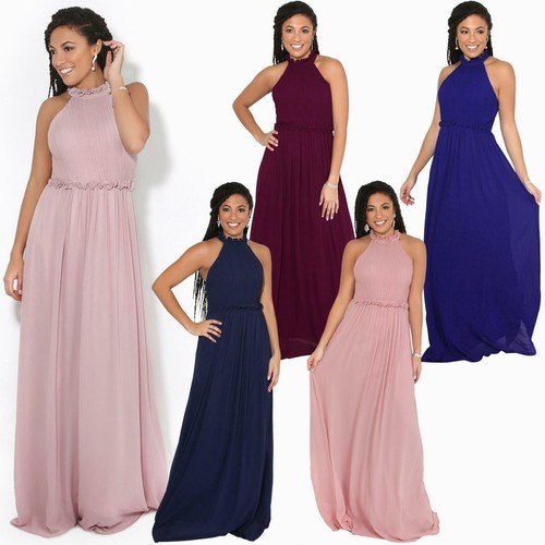 Women Ladies Halter Neck Chiffon Long 