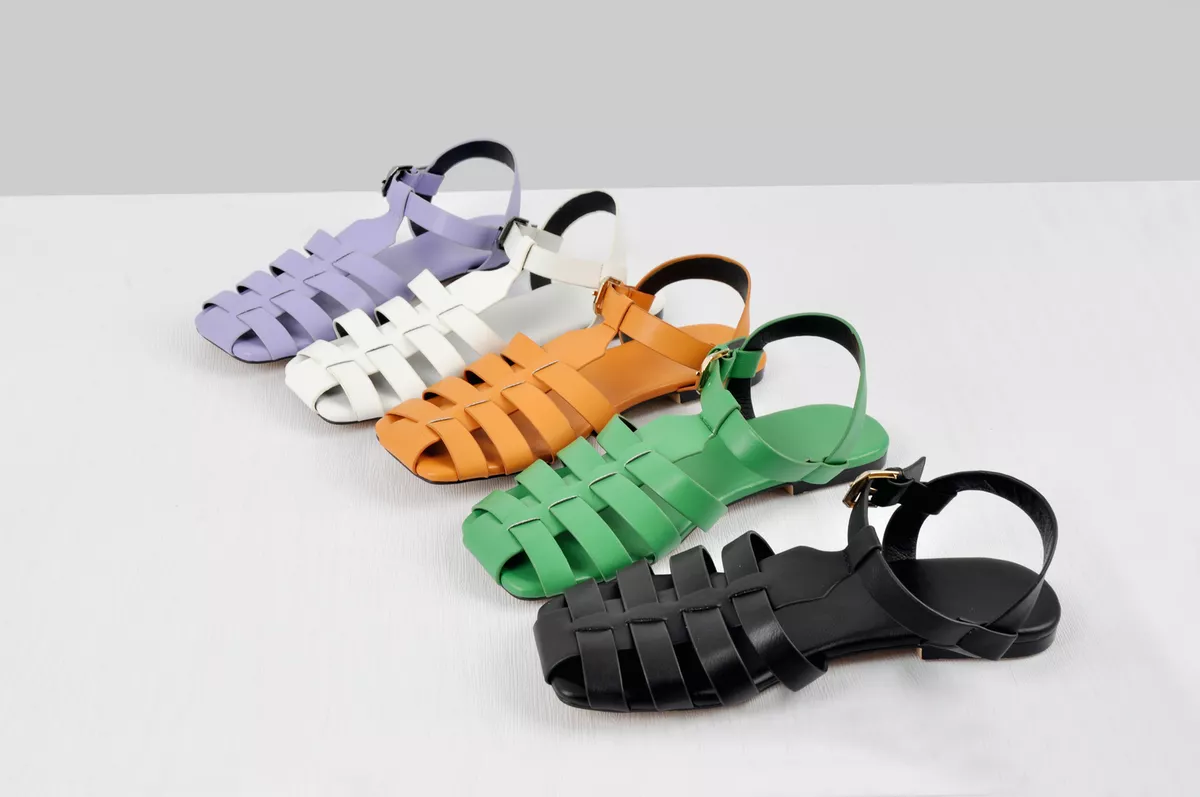 Multiple Colour Square Toe Gladiator Flat Sandals Comfortable Cut Out Cage Shoes