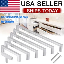 Silver Brushed Square Modern Cabinet Handle Pulls Kitchen Drawer Stainless Steel