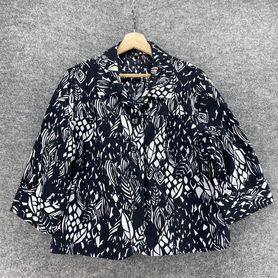 Blazer East 5th Mujer PXL Pequeño Negro Geométrico Abotonado Lino Cuello Informal Foto 3 de 4