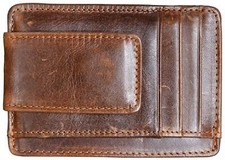 Money Clip RFID Front Pocket Wallet Men Leather Slim Minimalist Wallet Brown...