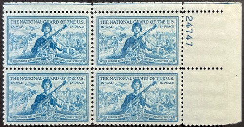 U.S. Scott #1017, Plate Block of 4, National Guard Issue, Very Fine, MNH
