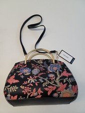 Nine West Black Hand-Bag crossbody Vissa Small Embroidered Floral Satchel