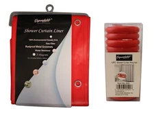 Red EVA Shower Curtain Liner – Matching Set, Easy-Glide Plastic Hooks 72" x 72"