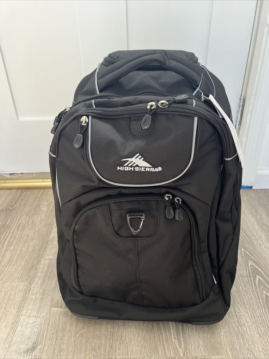 High Sierra Powerglide Wheeled Rolling Backpack Large 38L Black NEW