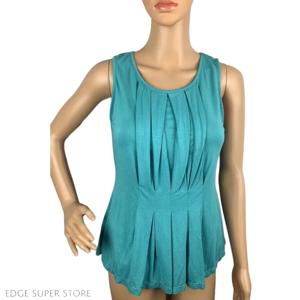 Blusa sin mangas Sophie Max azul verde azulado plisada tejida viscosa talla pequeña Foto 2 de 4