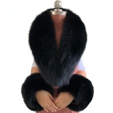 Women Winter 100 Natural Fox Fur Scarf Fur Collar Set Luxury Warm Neck Warmers