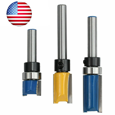 3Pcs/Set 1/4'' Shank Top Bearing Flush Trim Pattern Router Bit Set Milling Cutter