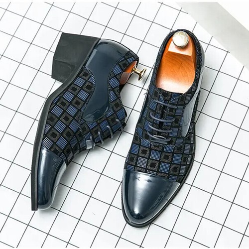 Men's Pointed Toe Lace Up Evening Party 6CM Cuban Heels Formal Dress Derby Shoes - Picture 3 of 26