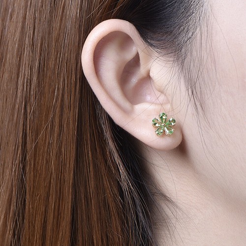 Cute Flower Jewelry Green Peridot Gems Rose Gold Silver Women Stud Hook Earring - Picture 6 of 6