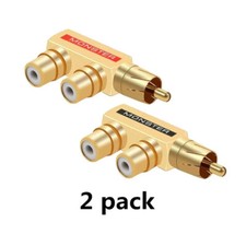 2 PACK RCA Gold-Plated 1-Male/2-Female Slim Line Signal Splitter Adapter