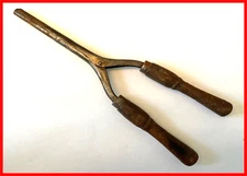 Antique Victorian Hair Curling Iron - Mustache Curler - Wood Handles and Spring