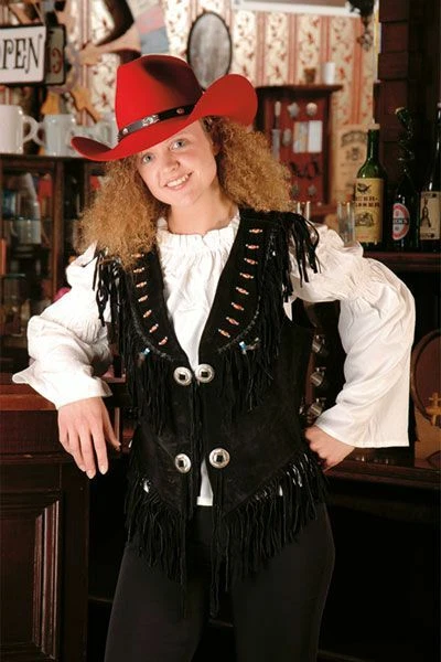 Women Black Western Style Leather Vest Fringe Suede Leather