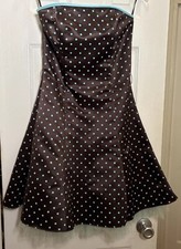 VTG Jessica McClintock Gunne Sax Strapless Dress 5/6 Brown Teal Polka Dots Tulle