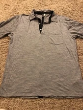 Ibex Mens L Grey Polo Single Stripe Back Shirt *Note: Buttons Need TLC* Made USA