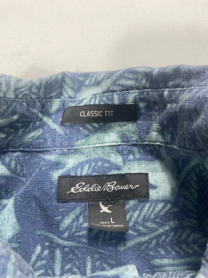 Eddie Bauer Calce Clásico Hawaiano Para Hombres Grande Azul Floral Lino Aloha Playa Moderno Foto 3 de 4