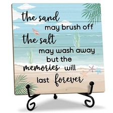 Beach Wooden Sign Desk Decor Wood Plaque with Support Stand, Coastal Decor Be...