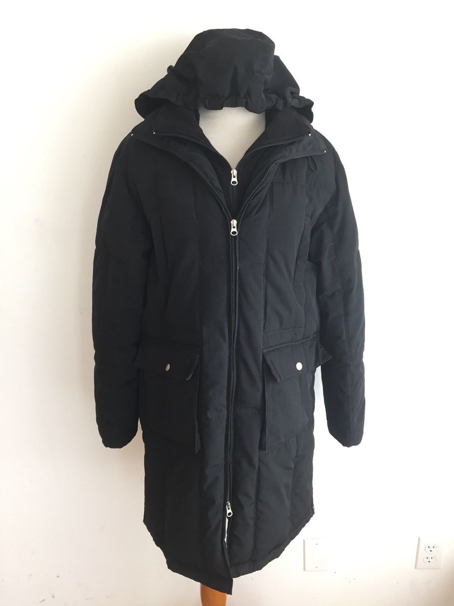 Larry Levine Long Down Puffer Coat Black Removable Hood Size L