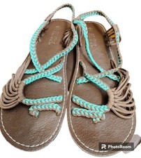 Plaka Palm Leaf Flat Sandals Size 8 Hippie Boho Comfort