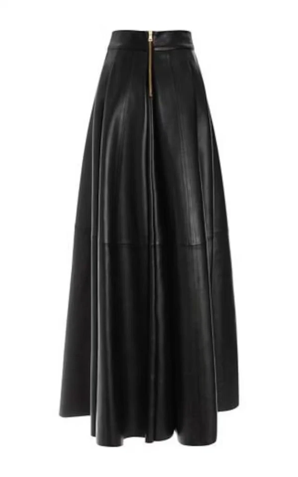 Women's Lambskin New Genuine Leather Long maxi Flare Skirt Custom Made plus size - Image 2 of 2