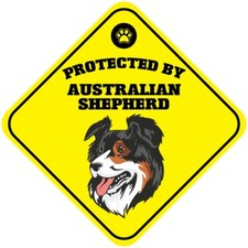 Yellow Aluminum Crossing Sign Protected by Australian Shepherd Dog Cross Xing