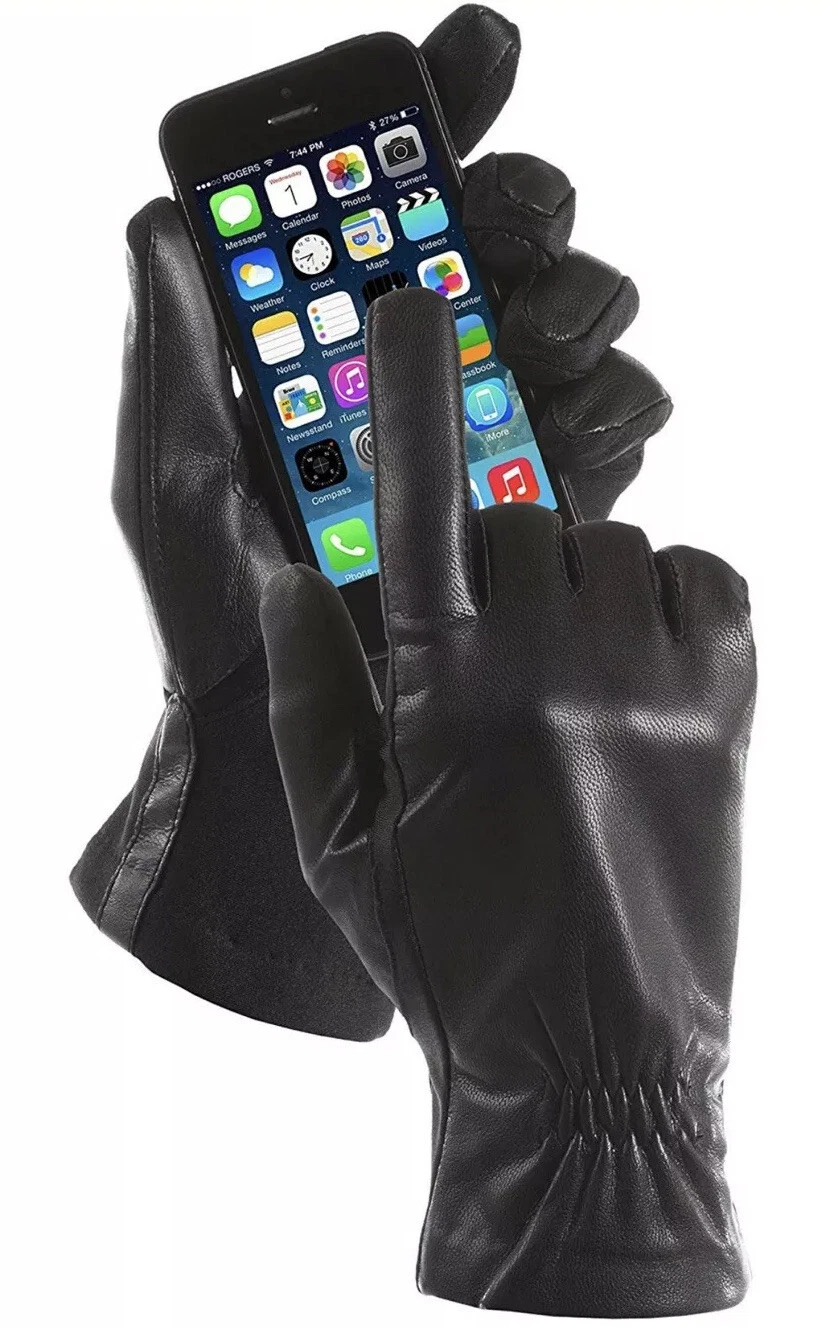 ISOTONER Women Stretch Genuine Leather SmarTouch Fleece Lined Gloves,BLACK S/M