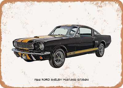 Classic Car Art - 1966 Shelby Mustang GT350H Oil Painting - Rusty Metal Sign