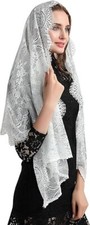 Lace Mantilla Veil Vintage Floral Lace Scarf White Triangle Wedding Veil Long...