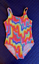 Girls SwimSuit One Piece Multi Color Cat  Jack Size M 8 Abstract Wavy Pattern