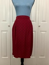 Vintage 1980's 1990's Tulip Skirt Burgundy Black Polka Dot Knee Length 28"