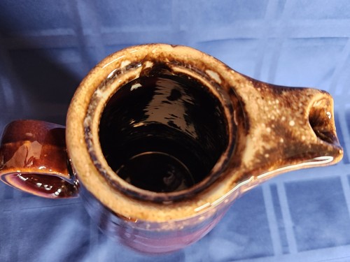 10" brown drip glaze (hull) pottery oven proof usa coffee pot carafe - Picture 4 of 10